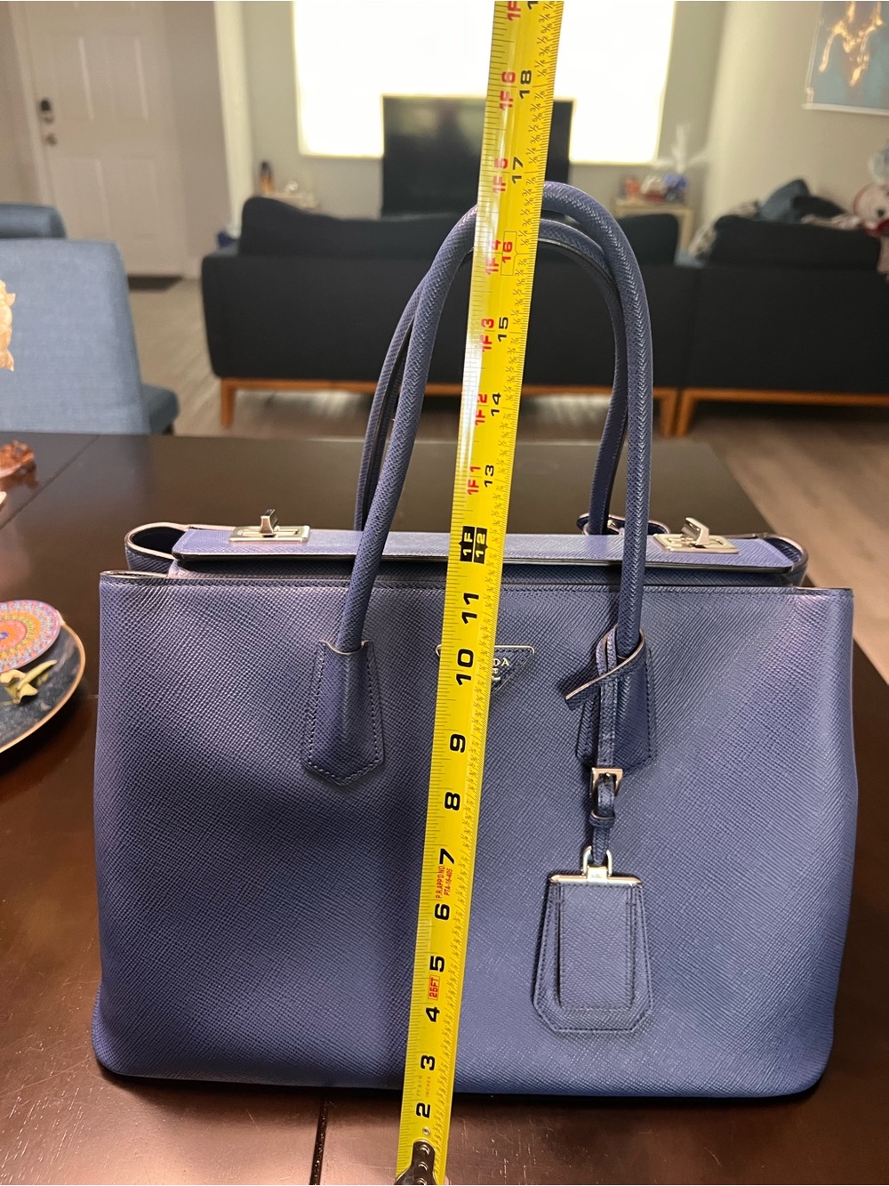 Authentic Prada Saffiano Cuir Turnkey Double Tote Bluette Leather Bag w/ COA - Picture 13 of 16
